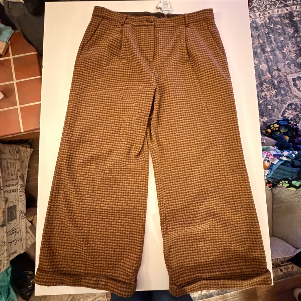 Torrid Tan Houndstooth Wide-Leg Wool Trousers